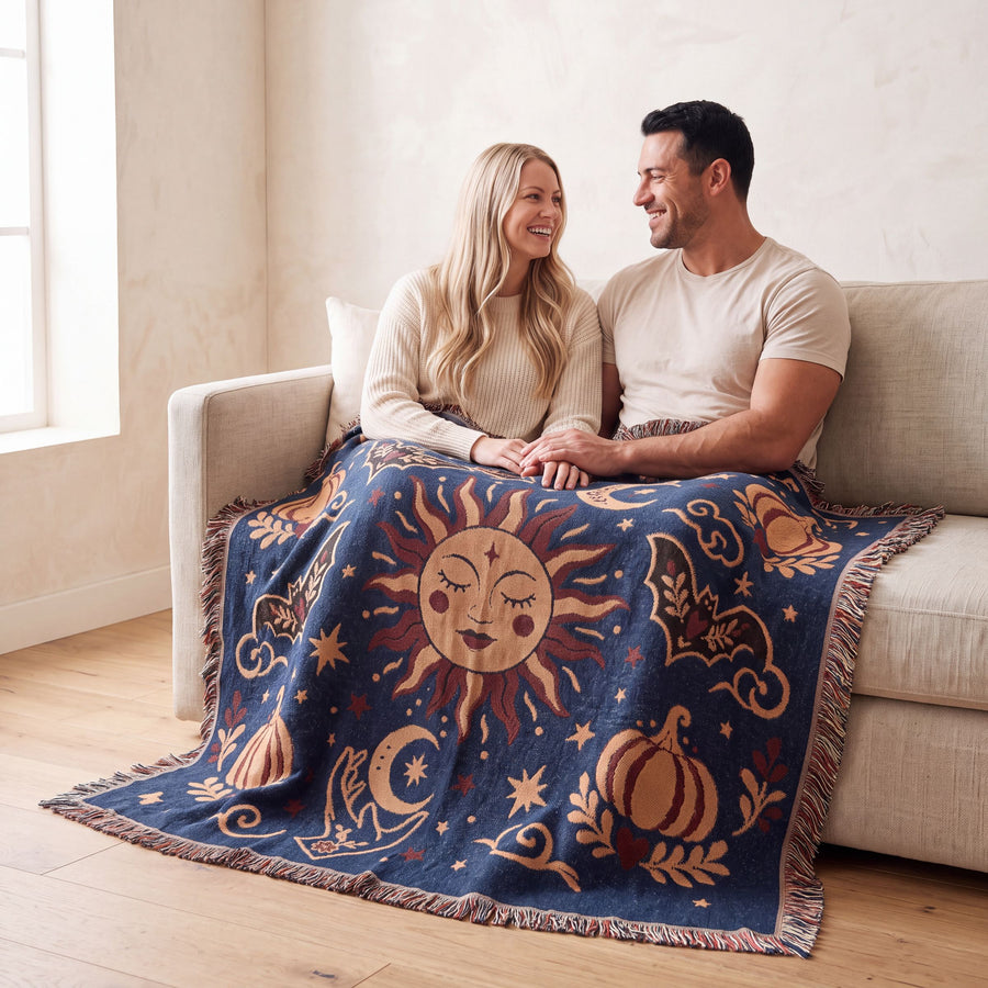 Cosmic Overcommitment Whimsigoth Celestial Woven Blanket