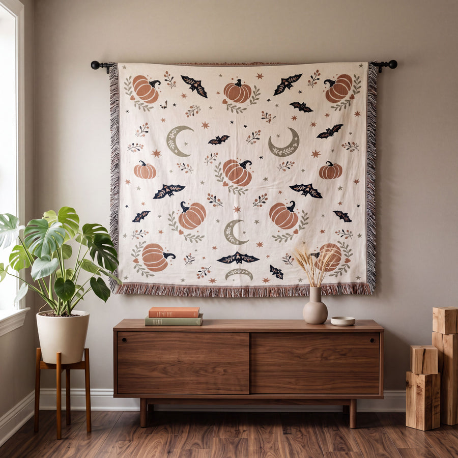 Subtle Spooky Neutral Halloween Woven Blanket