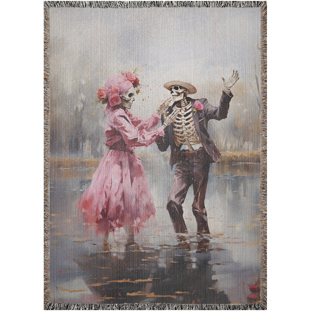 Till Death Do Us Part: Pink Skeleton Couple Woven Tapestry