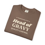 Espresso Head of Gravy Quality Control tee folded at an angle