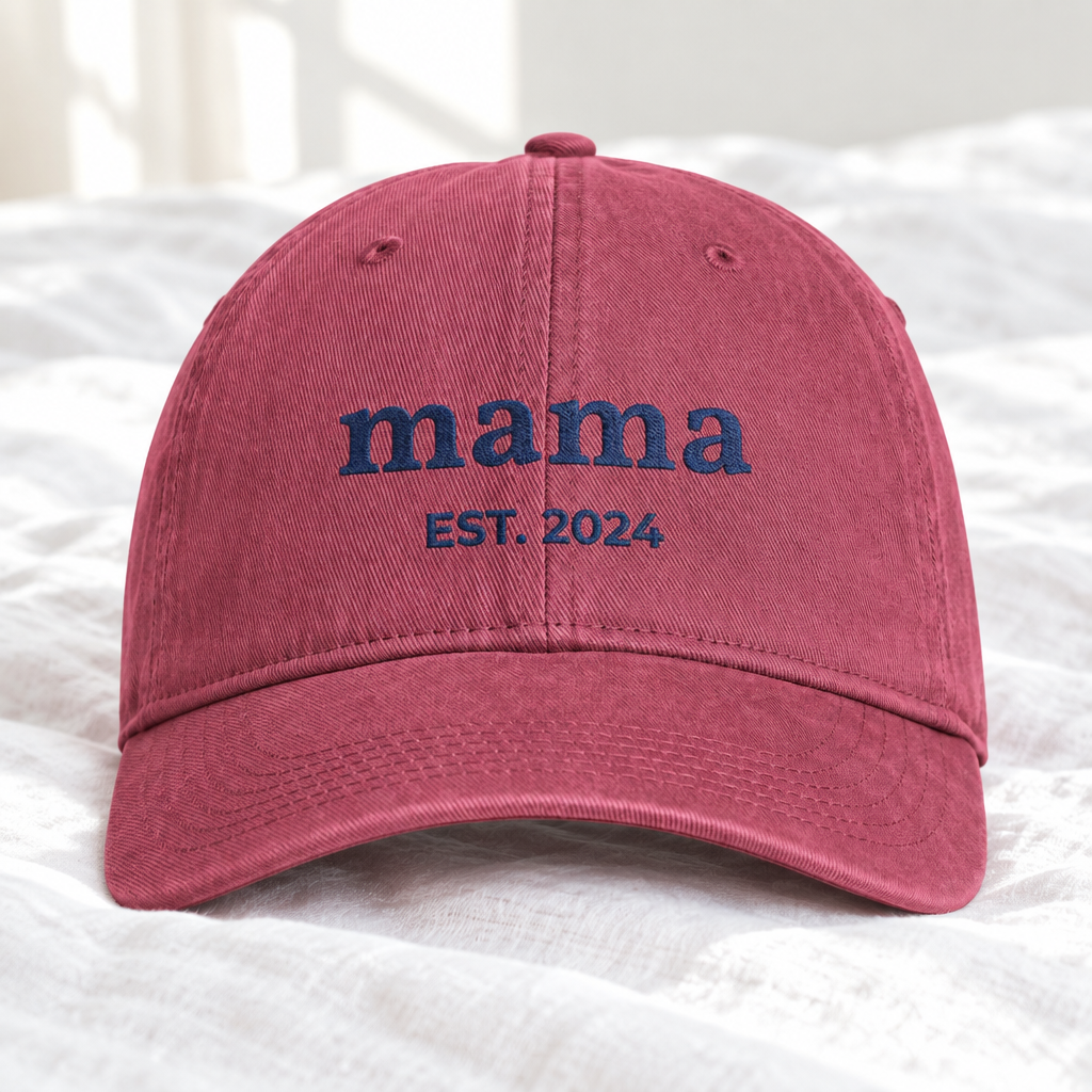 Embroidered mama cap in crimson