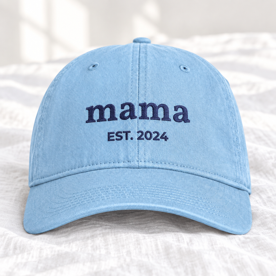 Personalized embroidered hat in hydrangea blue