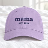 Mama hat in orchid lavender with navy embroidery