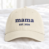 Custom embroidered mama hat in ivory washed cotton
