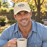 Man wearing a custom embroidered PAPA dad hat
