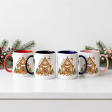 Gingerbread family name mug in red, black, navy and pink accent colors
