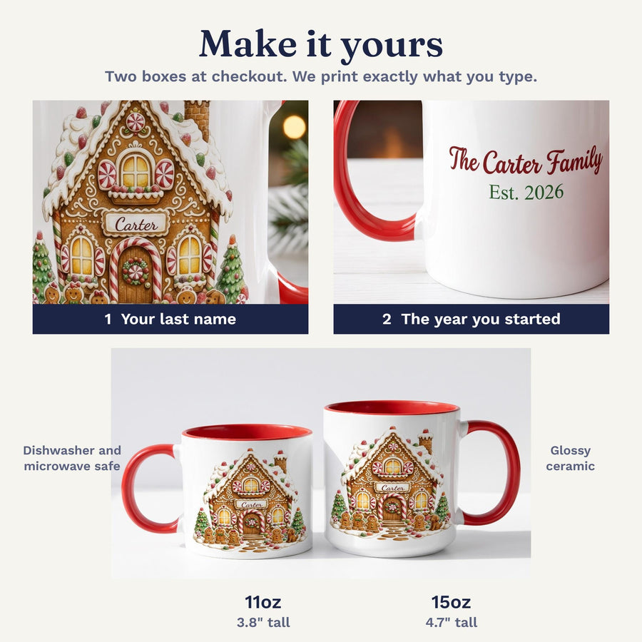 How to personalize the gingerbread mug, 11oz and 15oz sizes