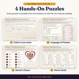 Four puzzles in The Last Dance murder mystery: love letter, language of flowers, chocolates and dance cards