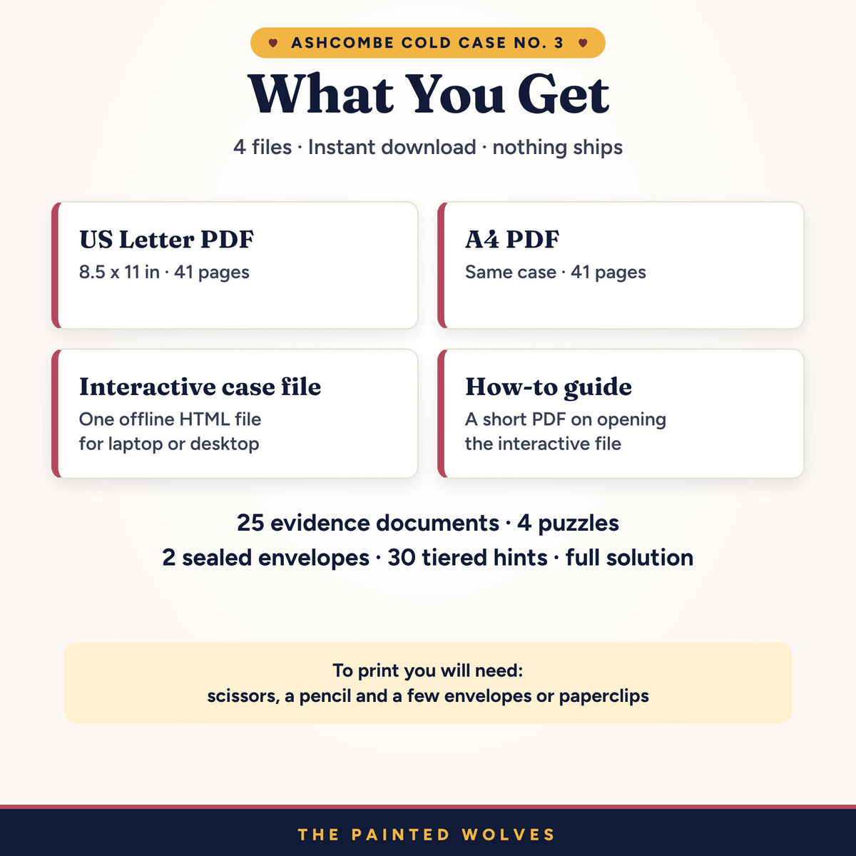 The Last Dance murder mystery download: US Letter PDF, A4 PDF, interactive case file and how-to guide