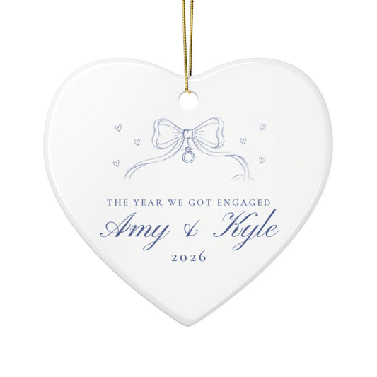 Back of the personalized heart ornament, printed on both sides, sample names shown