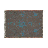 Back of the Cosmic Overcommitment celestial woven blanket showing the reverse side of the weave