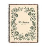Sage personalized family name woven blanket, 60 x 80 in, front view