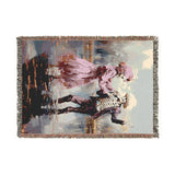 Till Death Do Us Part pink skeleton couple woven blanket laid flat with fringed edges