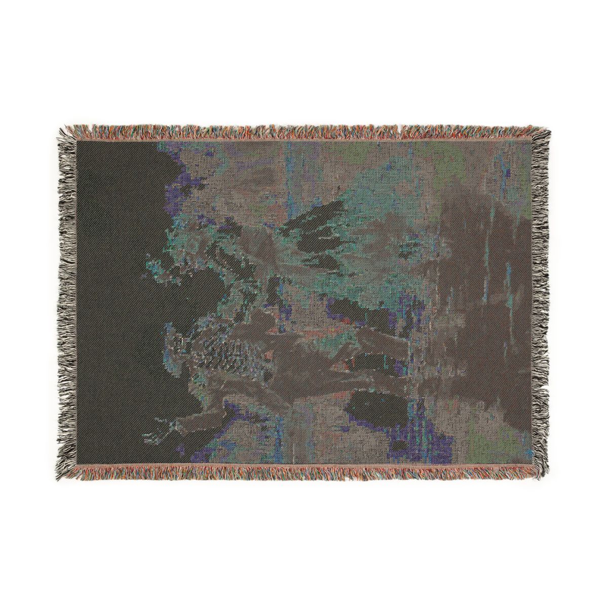 Back of the Till Death Do Us Part pink skeleton couple woven blanket showing the reverse side of the weave