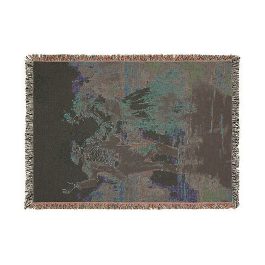 Back of the Till Death Do Us Part pink skeleton couple woven blanket showing the reverse side of the weave